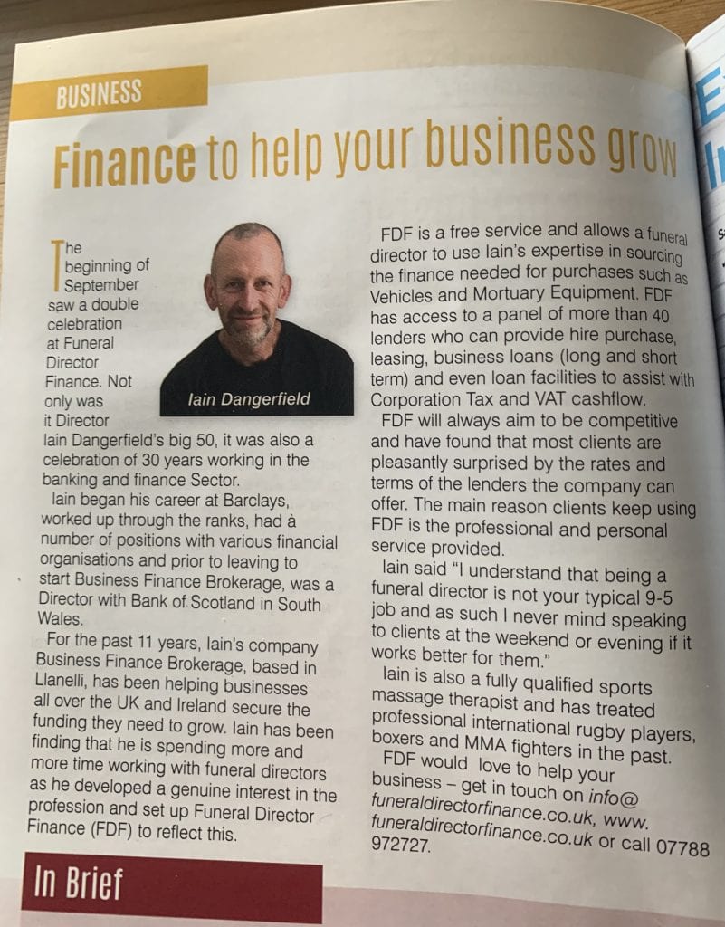 find out about us in Funeral services Journal where there was a write up about Funeral Director Finance